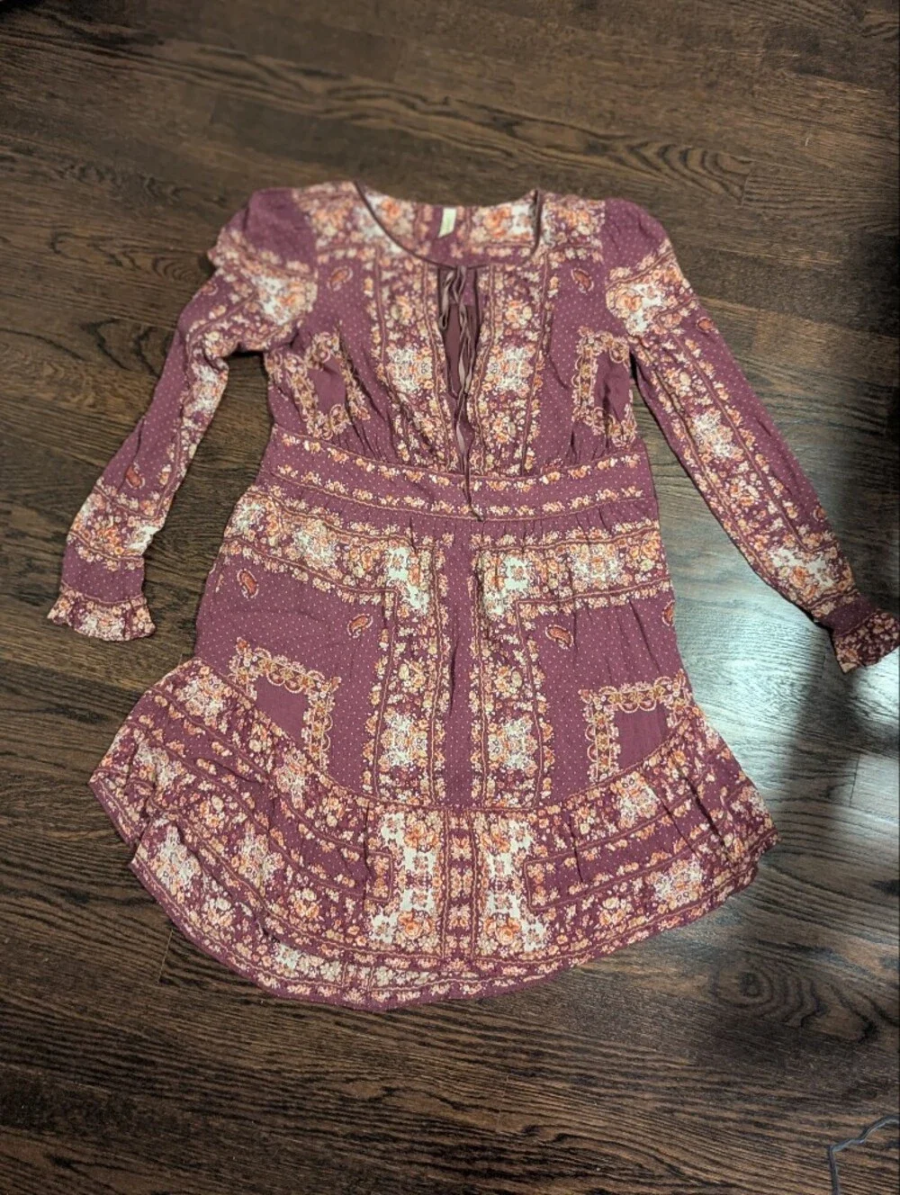 Free People Bridget Mini Dress SP BuFree People Mauve Floral Paisley Peasant Top